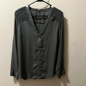 Express Charcoal Blouse Roll Sleeves Size L